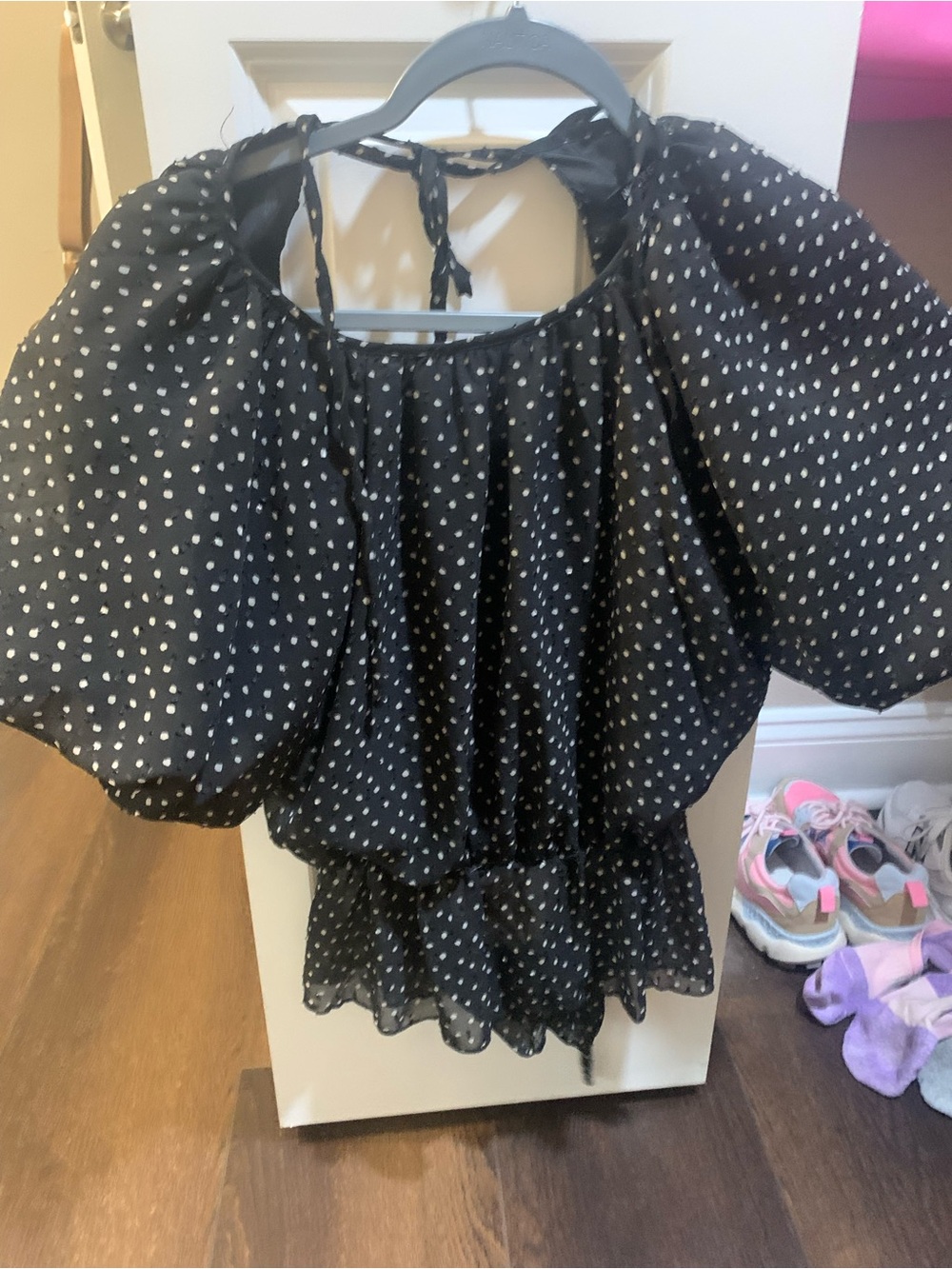Nasty Gal Black Polka Dot Tie-back cropped Blouse